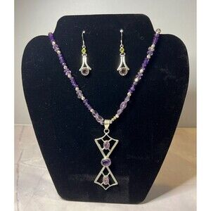 Amethyst & Sterling Silver 925 Necklace & Earring Set, (0142)